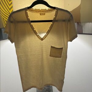 POL Cream V-Neck Tee with Pocket